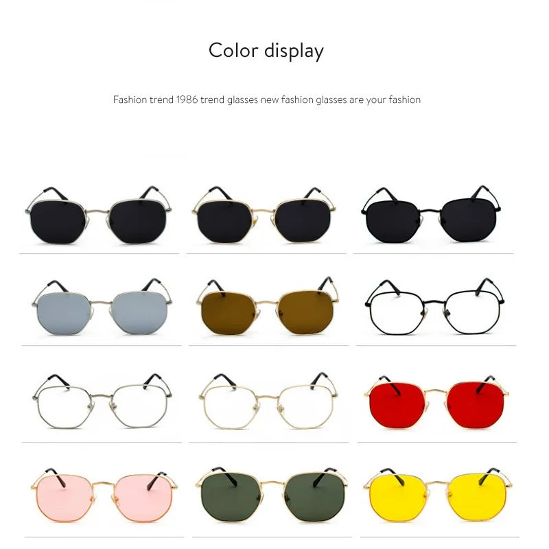 Men Sunglases Hexagon Sun glasses NEW Women Metal Frame Fishing Glasses Gold tea Eyewear lentes de sol hombre okulary UV400