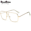 DesolDelos Vintage Gold Metal Frame Eyeglasses Mens Womens Sun glasses Retro Square Optical Lens Eyewear Nerd Clear Lens Glasses