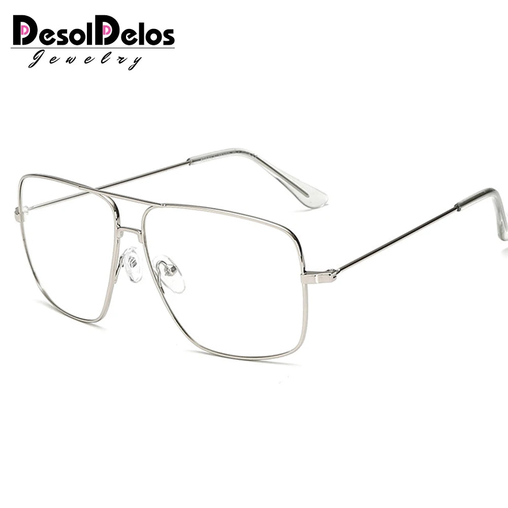 DesolDelos Vintage Gold Metal Frame Eyeglasses Mens Womens Sun glasses Retro Square Optical Lens Eyewear Nerd Clear Lens Glasses