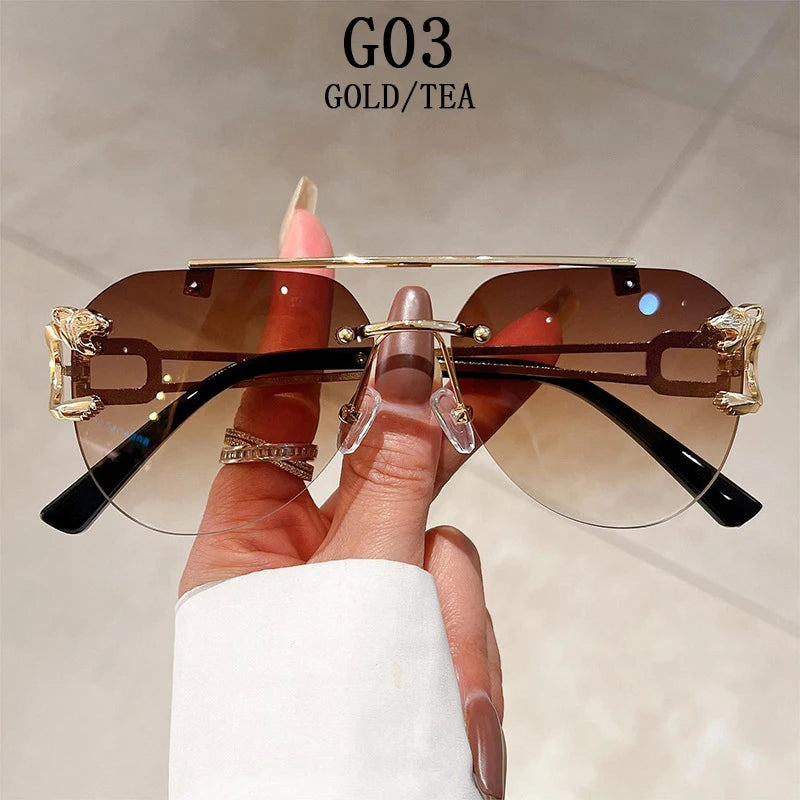 2023 Sunglasses Women Luxury Rimless Vintage Fashion Glasses Lunette Oversized Shades De Soleil Femme Gafas De Sol Mujer Lentes