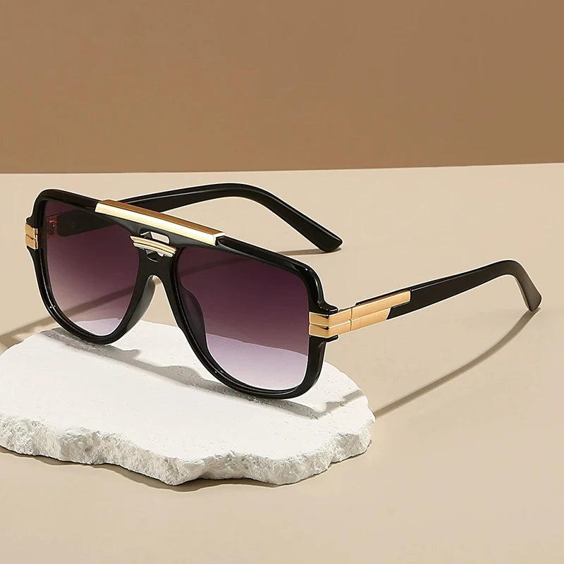 Classic Vintage Sunglasses Male Female Ultraviolet Protection UV400 Sun Glasses Double Bridge Full Rim Metal Square Frame Shade
