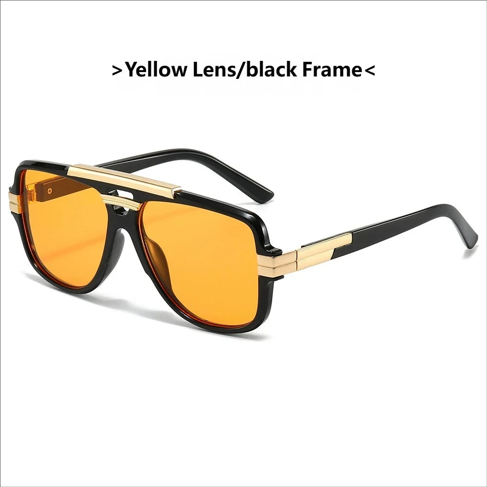 Classic Vintage Sunglasses Male Female Ultraviolet Protection UV400 Sun Glasses Double Bridge Full Rim Metal Square Frame Shade