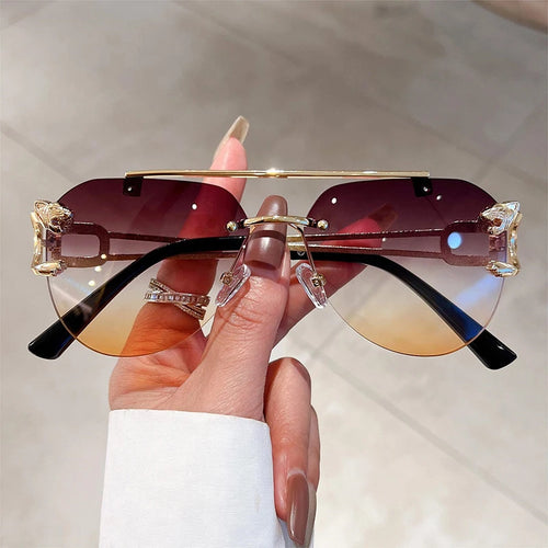 2023 Sunglasses Women Luxury Rimless Vintage Fashion Glasses Lunette Oversized Shades De Soleil Femme Gafas De Sol Mujer Lentes
