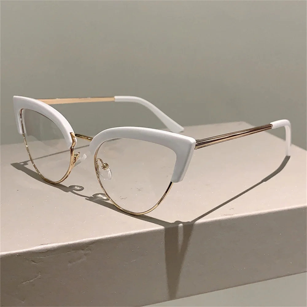 New Vintage Cat Eye Glasses Frame New Stylish Semi Metal Rim Women Eyewear Trendy Brand Design Non-prescription Eyeglasses