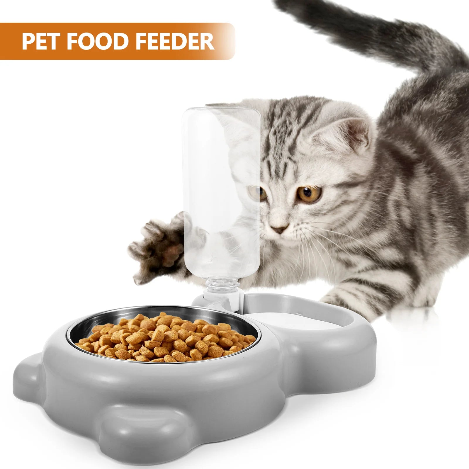Pet Automatic Water Feeder Cat Food Bowl Neck Protection Slow Feeding Spill Proof Durable Cartoon Design Minimalist Style