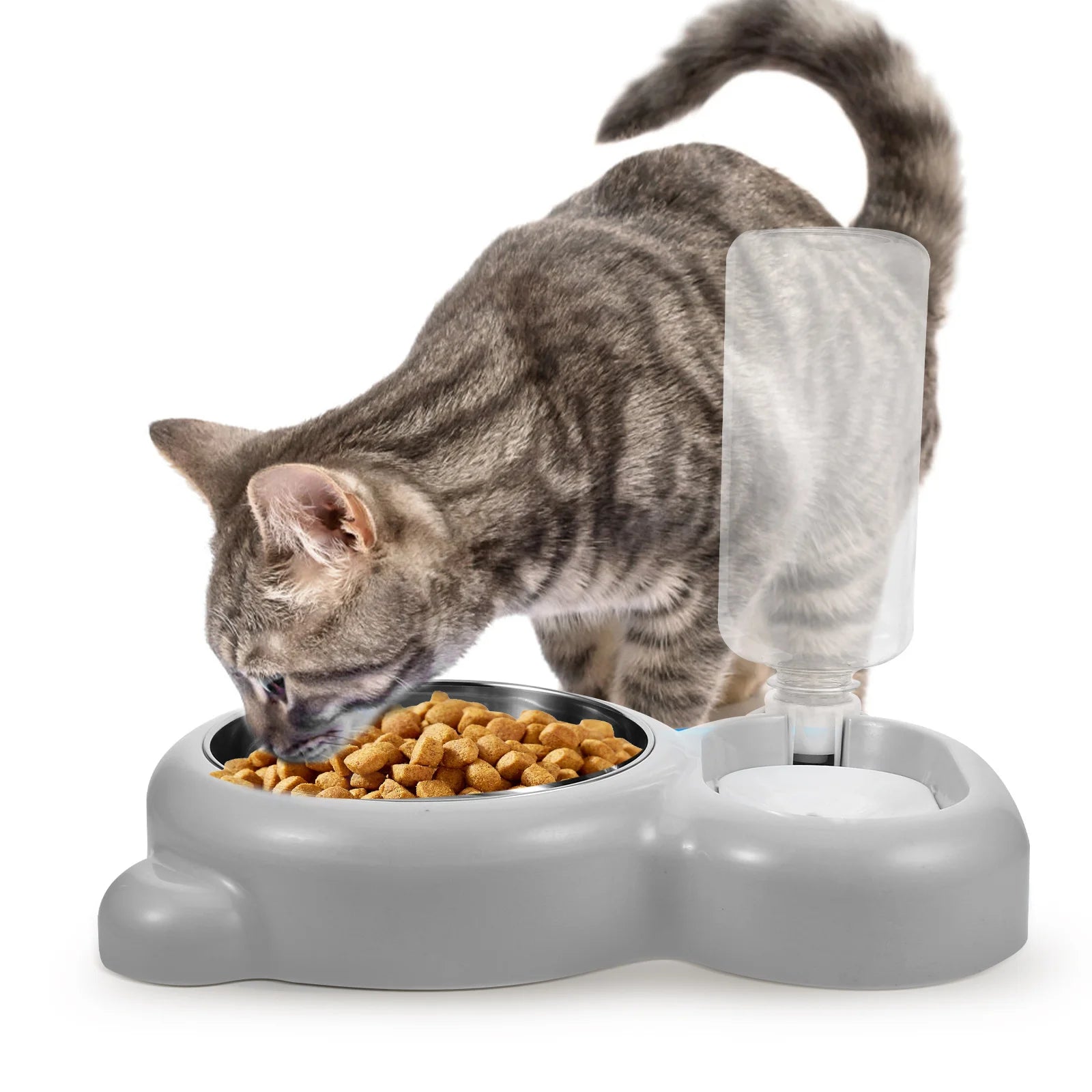 Pet Automatic Water Feeder Cat Food Bowl Neck Protection Slow Feeding Spill Proof Durable Cartoon Design Minimalist Style
