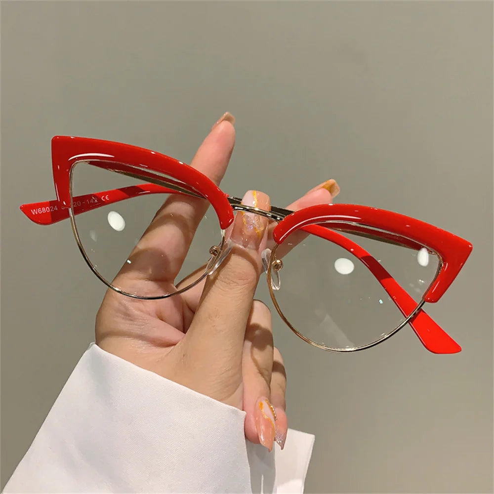 New Vintage Cat Eye Glasses Frame New Stylish Semi Metal Rim Women Eyewear Trendy Brand Design Non-prescription Eyeglasses