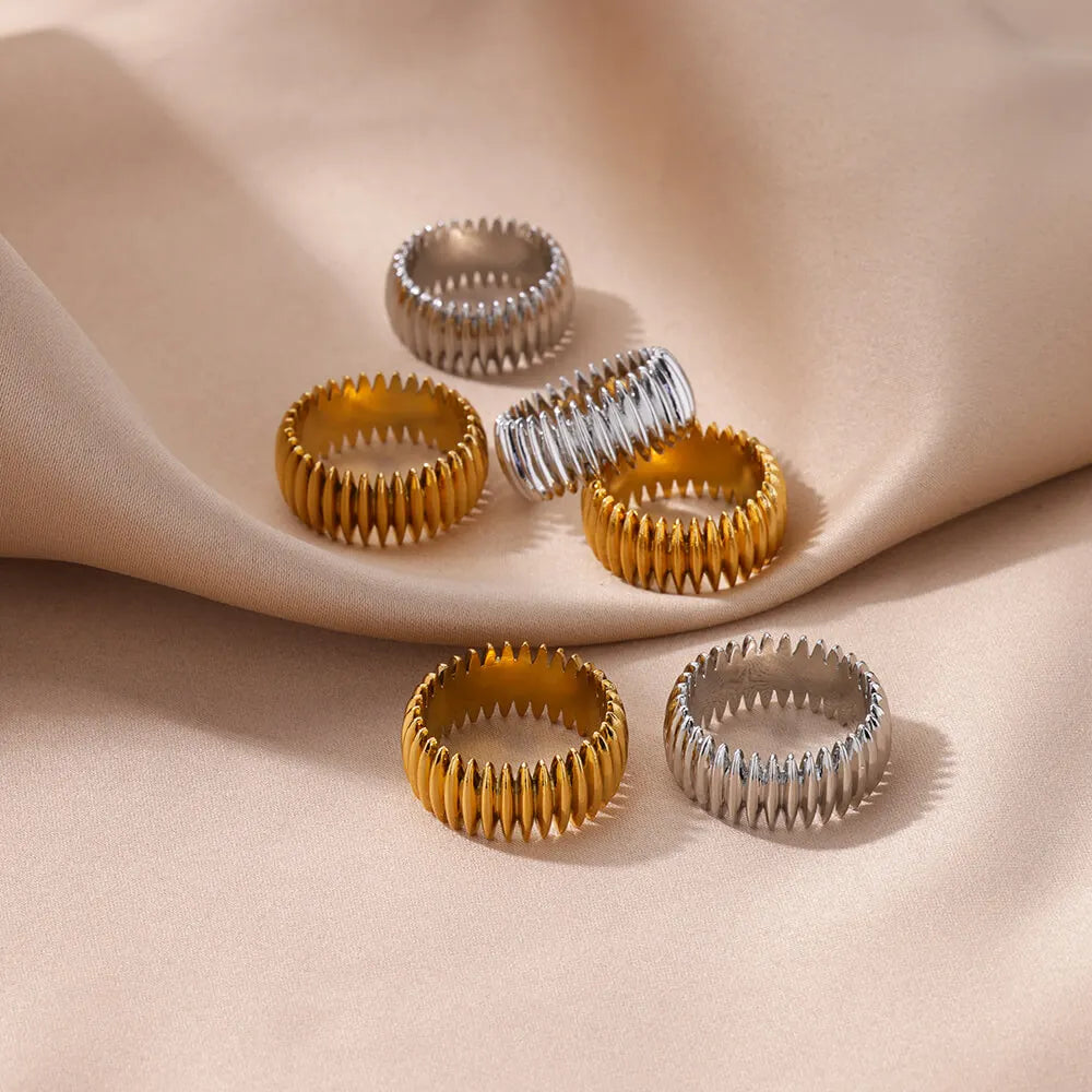 Gothic Stripe Rings for Women Stainless Steel Gold Color Ring Vintage Couple Band Aesthetic Jewelry Finger Accessories anillos