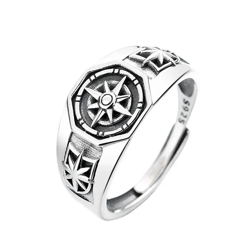 Retro Fashion Compass Ring Hexagonal Opening Adjustable Ring Hip Hop Party Jewelry Accessories Gift for Women