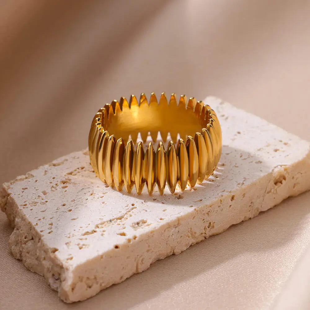 Gothic Stripe Rings for Women Stainless Steel Gold Color Ring Vintage Couple Band Aesthetic Jewelry Finger Accessories anillos