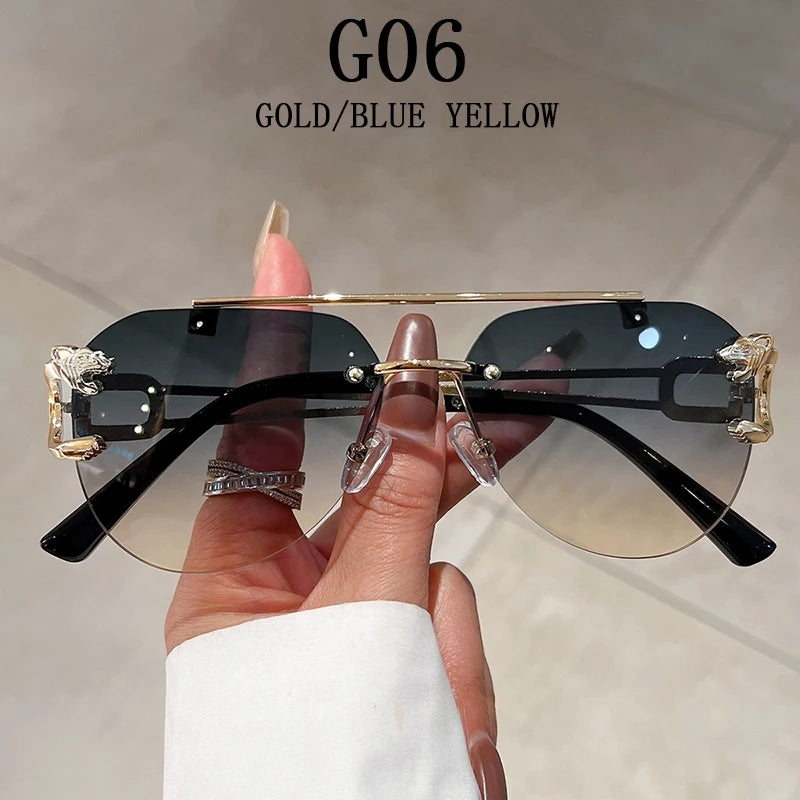 2023 Sunglasses Women Luxury Rimless Vintage Fashion Glasses Lunette Oversized Shades De Soleil Femme Gafas De Sol Mujer Lentes