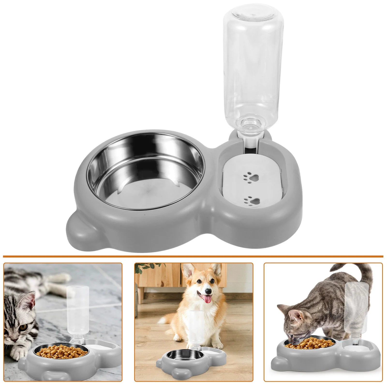 Pet Automatic Water Feeder Cat Food Bowl Neck Protection Slow Feeding Spill Proof Durable Cartoon Design Minimalist Style