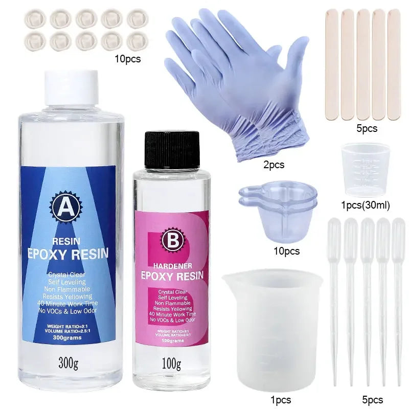 Epoxy Resin Kit Crystal Clear Easy Mixing AB Resin with Sticks,Graduated Cups and Gloves for Jewelry Making DIY Art Crafts