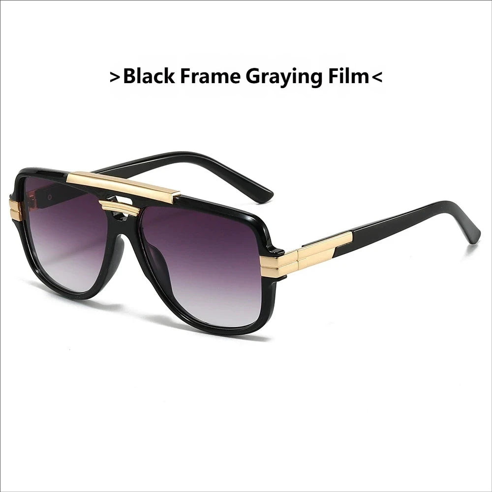 Classic Vintage Sunglasses Male Female Ultraviolet Protection UV400 Sun Glasses Double Bridge Full Rim Metal Square Frame Shade