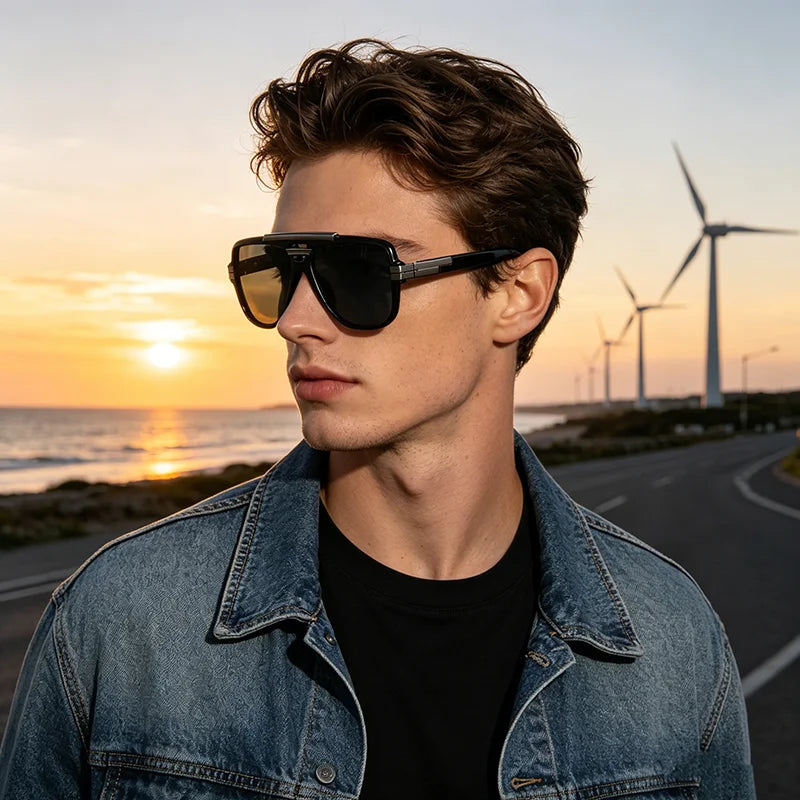 Classic Vintage Sunglasses Male Female Ultraviolet Protection UV400 Sun Glasses Double Bridge Full Rim Metal Square Frame Shade