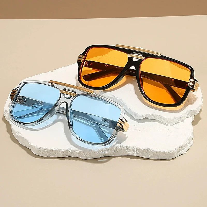 Classic Vintage Sunglasses Male Female Ultraviolet Protection UV400 Sun Glasses Double Bridge Full Rim Metal Square Frame Shade