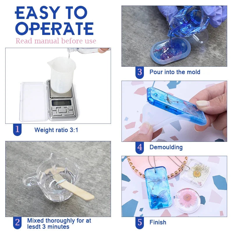 Epoxy Resin Kit Crystal Clear Easy Mixing AB Resin with Sticks,Graduated Cups and Gloves for Jewelry Making DIY Art Crafts