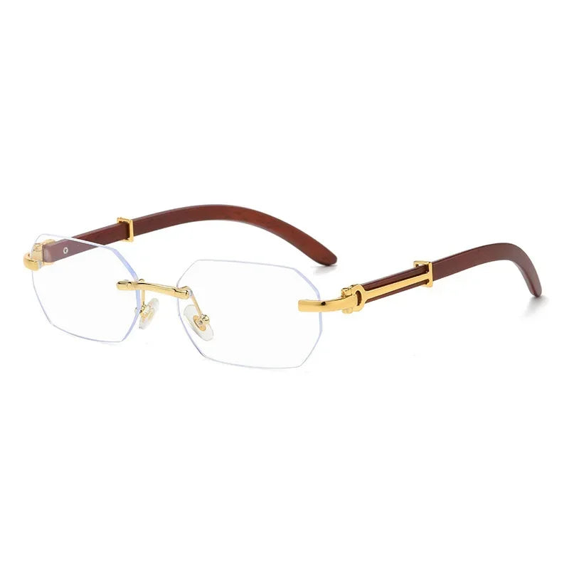 Trendy Rimless Sunglasses for Men Women Frameless Rectangle Wood Frame Sun Glasses Retro Shades Summer Traveling Eyewear UV400