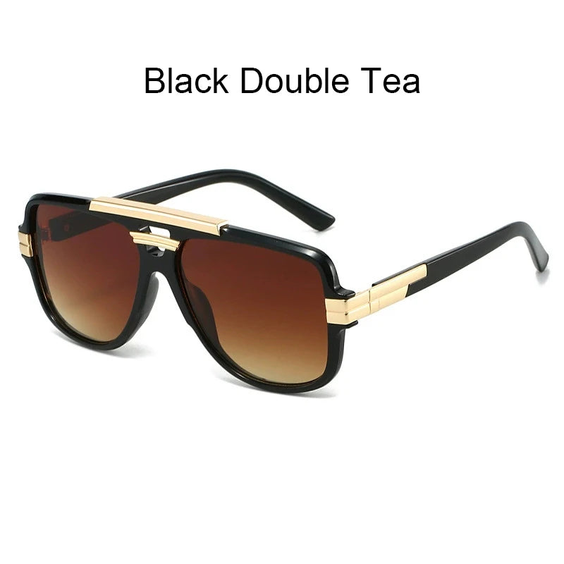 Classic Vintage Sunglasses Male Female Ultraviolet Protection UV400 Sun Glasses Double Bridge Full Rim Metal Square Frame Shade