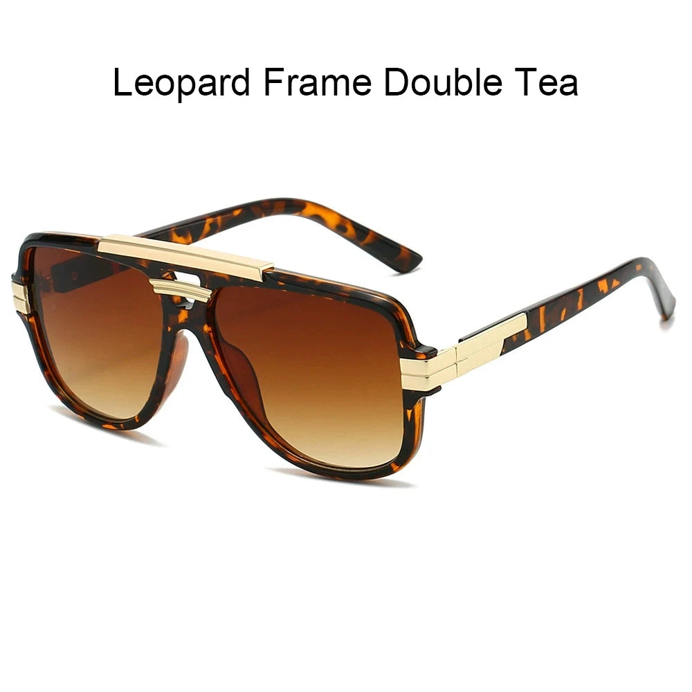 Classic Vintage Sunglasses Male Female Ultraviolet Protection UV400 Sun Glasses Double Bridge Full Rim Metal Square Frame Shade