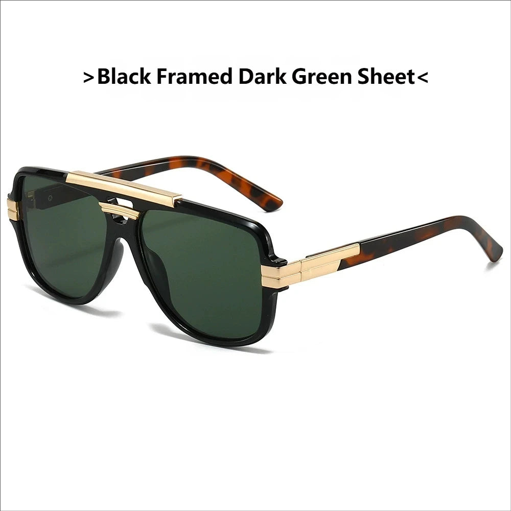 Classic Vintage Sunglasses Male Female Ultraviolet Protection UV400 Sun Glasses Double Bridge Full Rim Metal Square Frame Shade