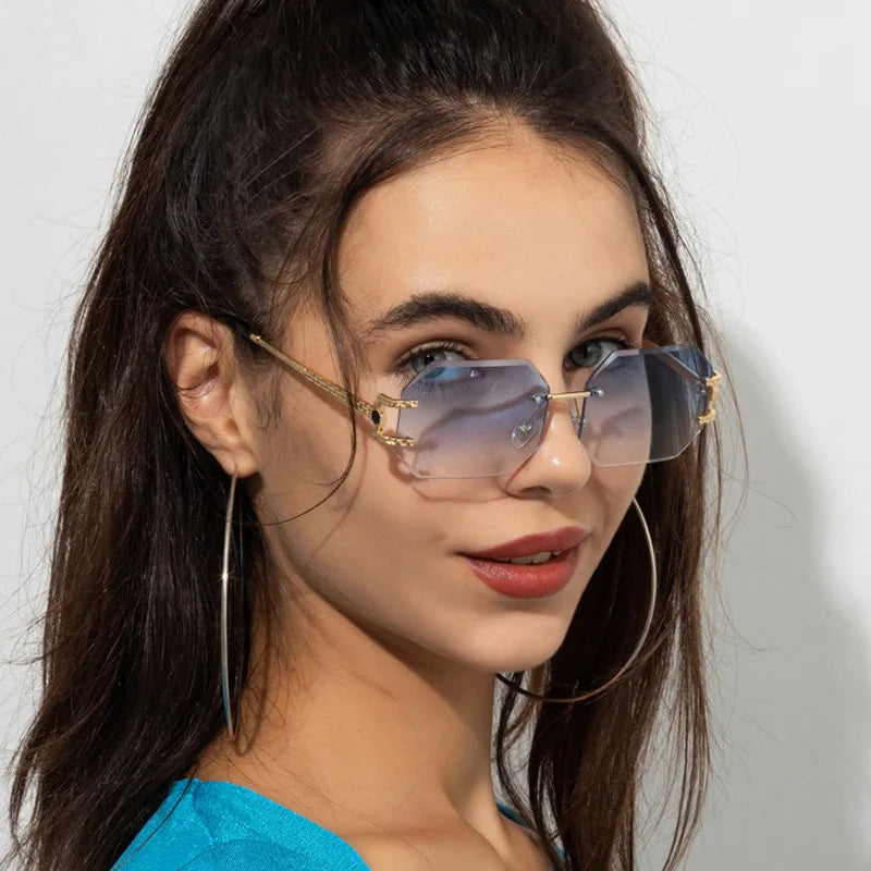 New in Rimless Sunglasses Women 2025 Trendy Fashion Glasses Sunscreen Shades Luxe Femme Lentes De Sol Mujer Lunette Soleil Femme