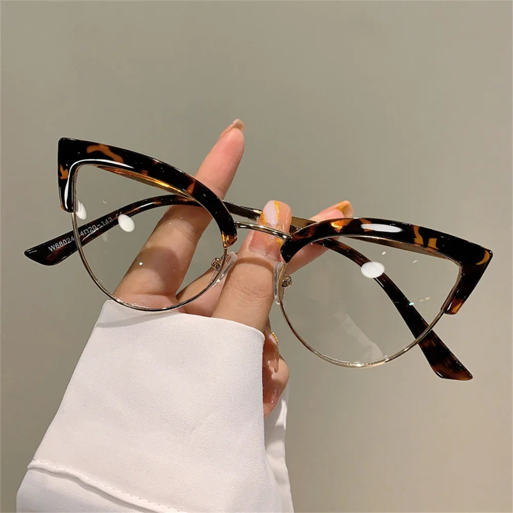 New Vintage Cat Eye Glasses Frame New Stylish Semi Metal Rim Women Eyewear Trendy Brand Design Non-prescription Eyeglasses