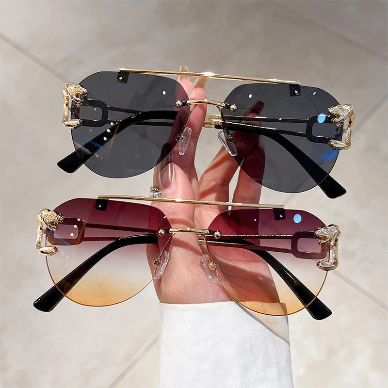 2023 Sunglasses Women Luxury Rimless Vintage Fashion Glasses Lunette Oversized Shades De Soleil Femme Gafas De Sol Mujer Lentes