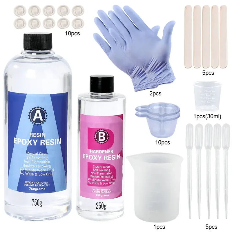 Epoxy Resin Kit Crystal Clear Easy Mixing AB Resin with Sticks,Graduated Cups and Gloves for Jewelry Making DIY Art Crafts