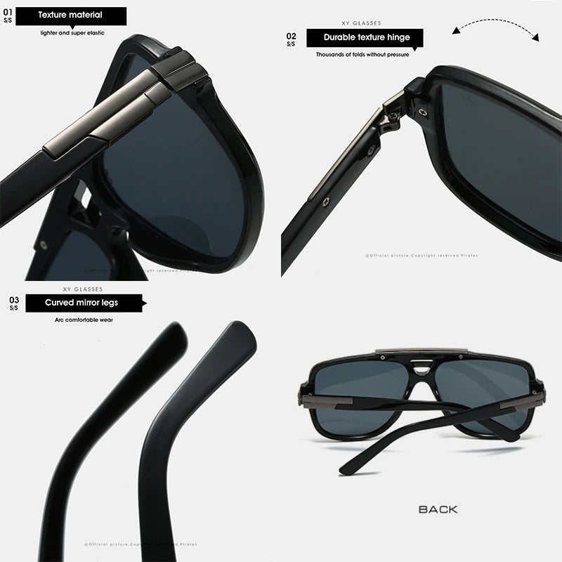 Classic Vintage Sunglasses Male Female Ultraviolet Protection UV400 Sun Glasses Double Bridge Full Rim Metal Square Frame Shade