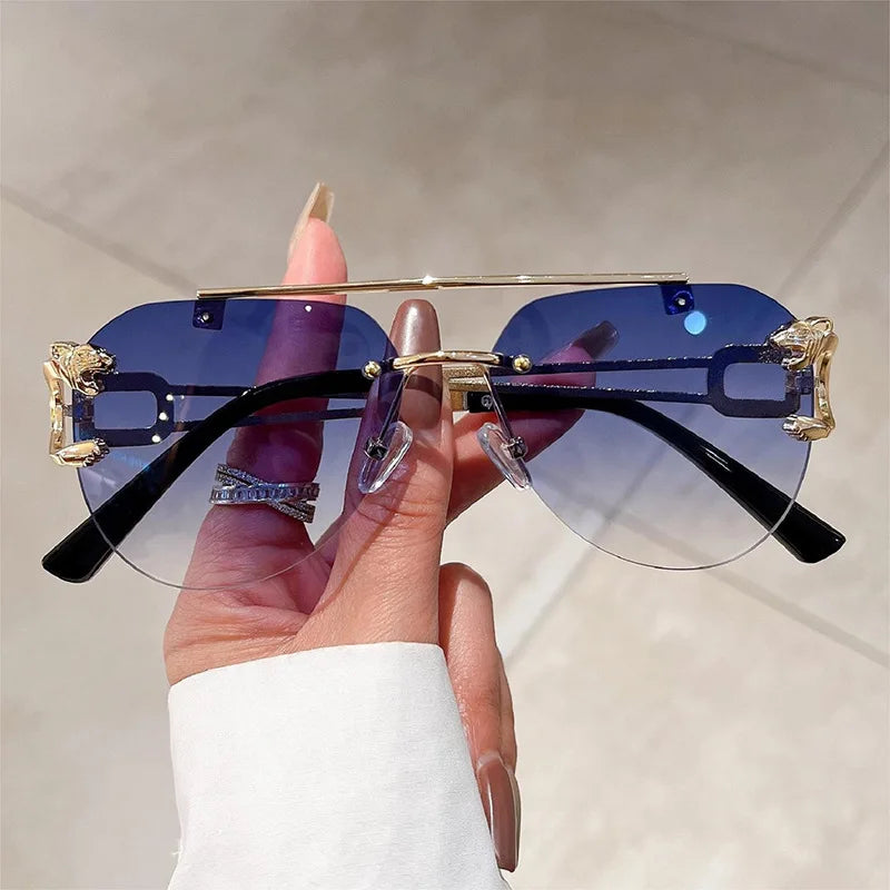 2023 Sunglasses Women Luxury Rimless Vintage Fashion Glasses Lunette Oversized Shades De Soleil Femme Gafas De Sol Mujer Lentes