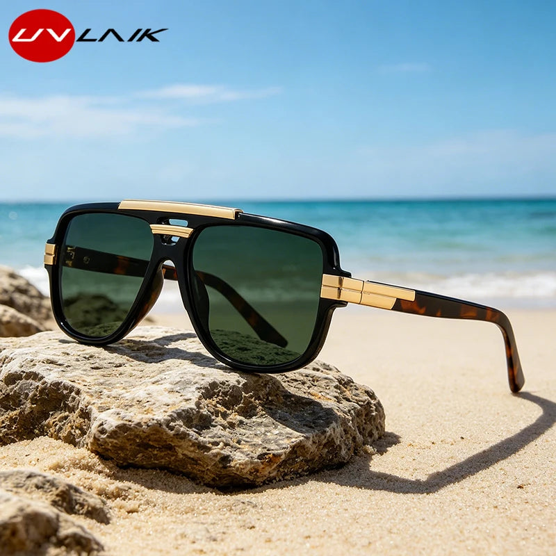 Classic Vintage Sunglasses Male Female Ultraviolet Protection UV400 Sun Glasses Double Bridge Full Rim Metal Square Frame Shade
