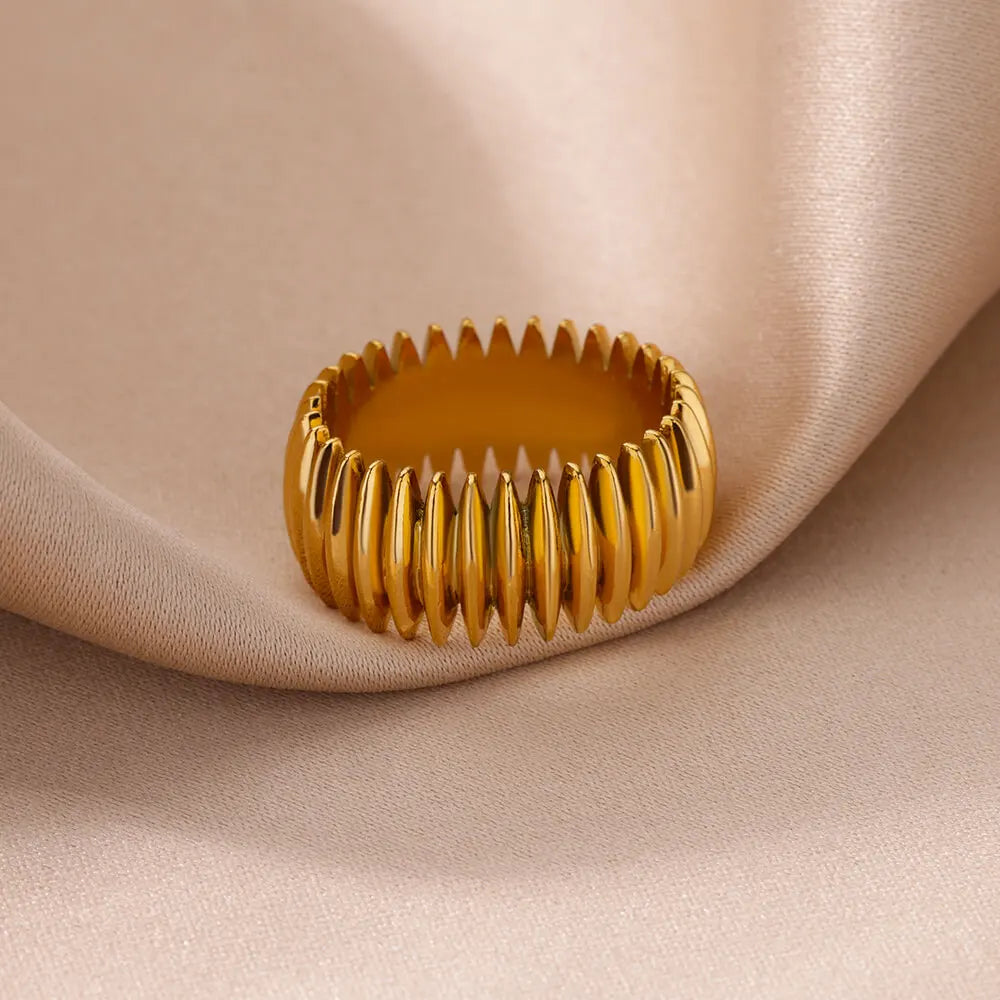Gothic Stripe Rings for Women Stainless Steel Gold Color Ring Vintage Couple Band Aesthetic Jewelry Finger Accessories anillos