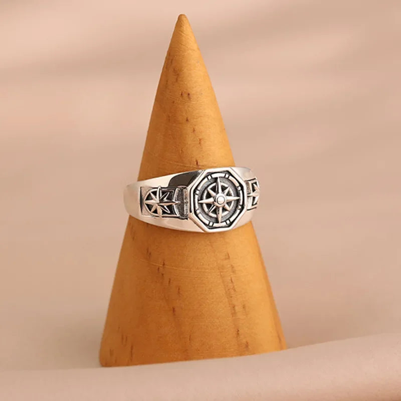 Retro Fashion Compass Ring Hexagonal Opening Adjustable Ring Hip Hop Party Jewelry Accessories Gift for Women