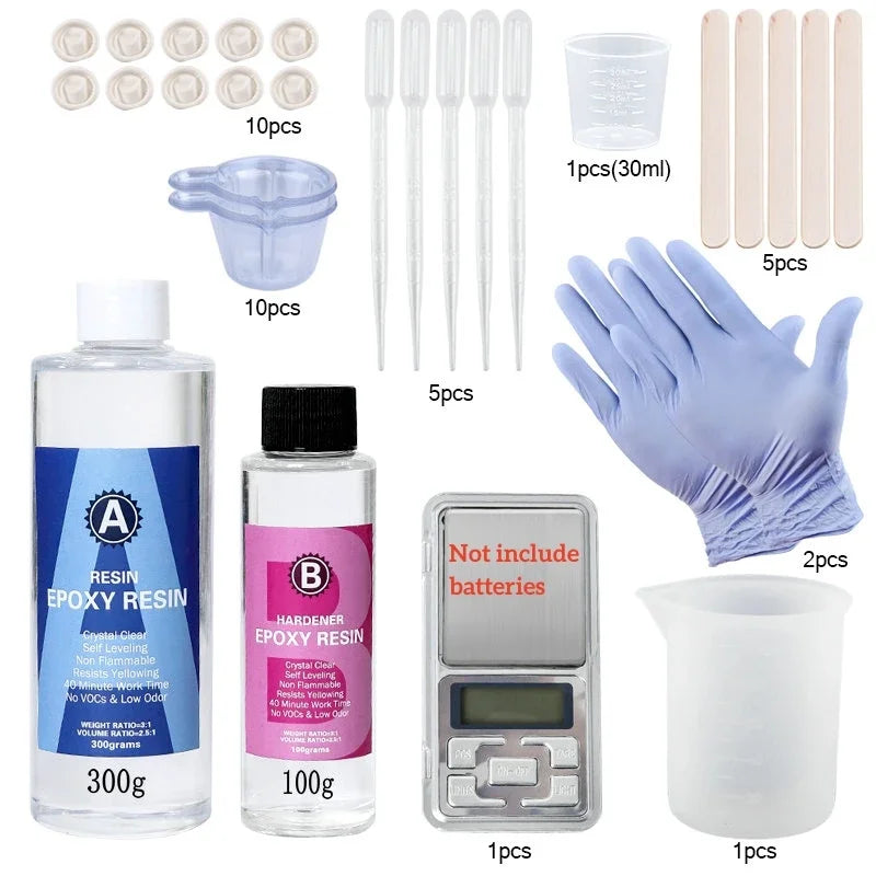 Epoxy Resin Kit Crystal Clear Easy Mixing AB Resin with Sticks,Graduated Cups and Gloves for Jewelry Making DIY Art Crafts